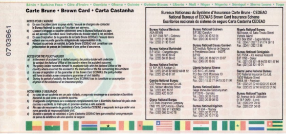 Ecowas Brown Card Insurance, West Africa Traffic Insurance