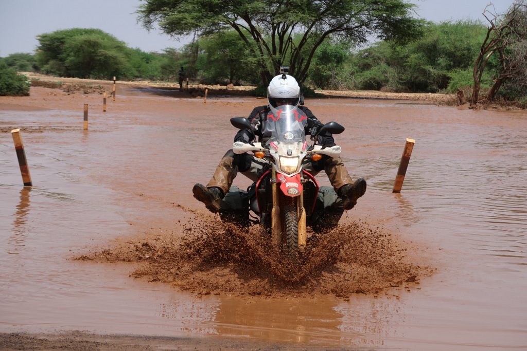 Lake Turkana road with motorcycle