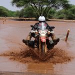 Lake Turkana road with motorcycle